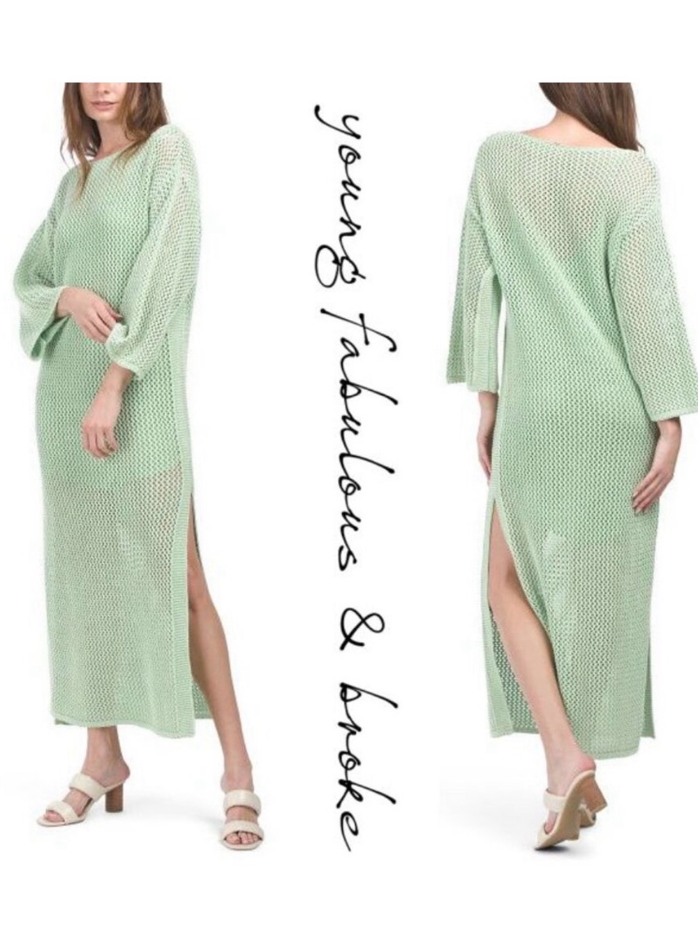 Young Fabulous & Broke Green Open-Knit Maxi Dress